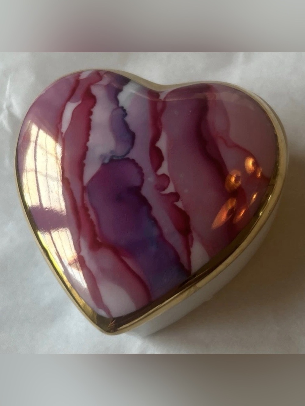 Heart-Shaped Jewelry Box with Pink and Purple Marbled Lid